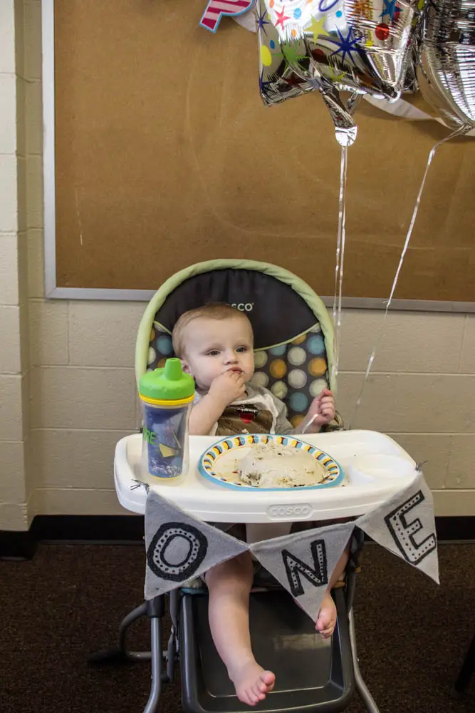 Baby eating smash cake